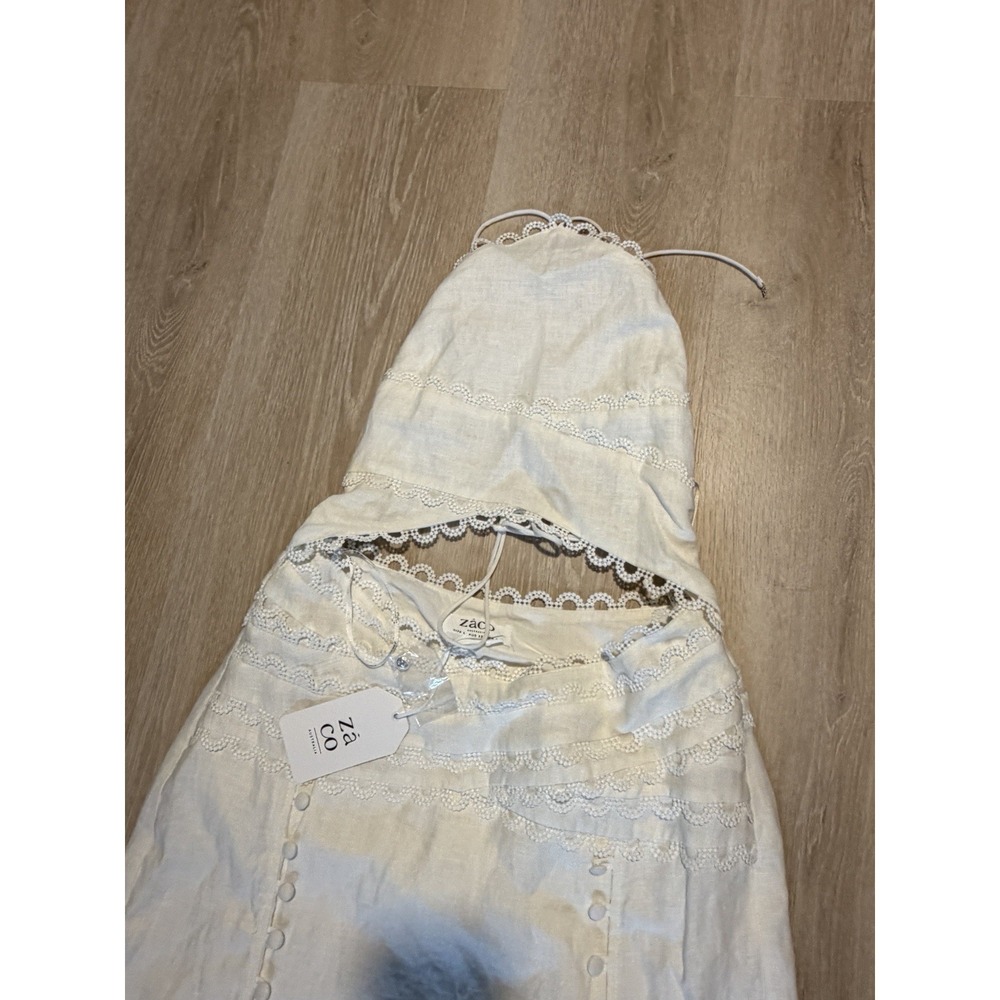 Zaco Australia White Linen Dress Runway Terra Beach Resort Halter Cutout Luxury - Picture 7 of 14